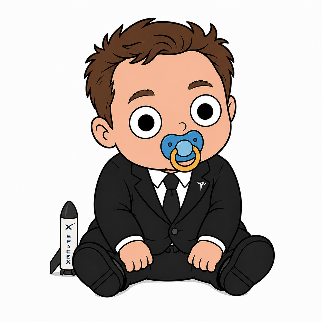 Baby Elon with pacifier and rocket